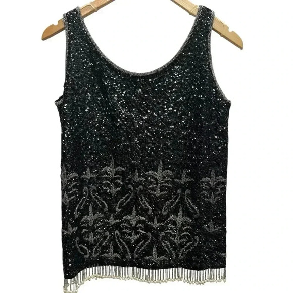 Hand Full Fashioned Gorgeous Silver & Black Hand Beaded Wool Tank Zip Up Back
M - Picture 1 of 16